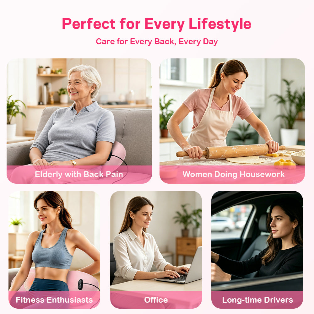 Perehome 2026 Upgraded 3-in-1 Electric Neck Shoulder Lumbar Massage Pillow with Heating, Airbag Stretch & Muscle Relief, Back Support for Office Desks, Ideal Mother’s Day and Birthday Gift for Women