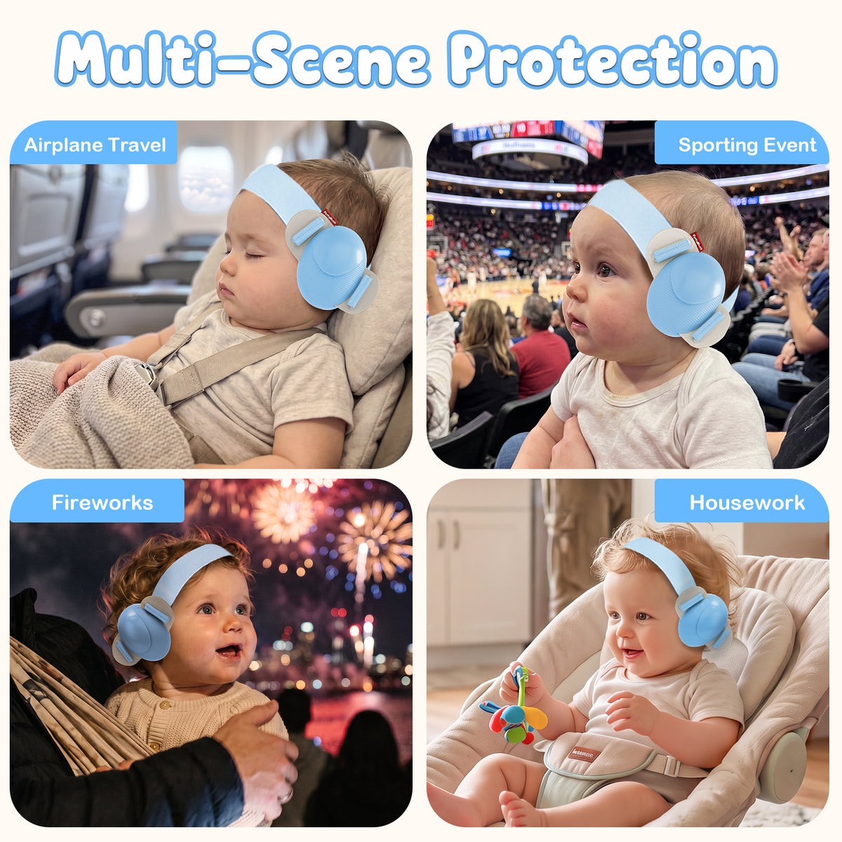 YuronHome Baby Earmuffs Noise Cancel Hearing Protection Headphone，Adjustable Baby Headphones with Stretchy Band, Baby Airplane Ear Protection /Outdoor (Blue)