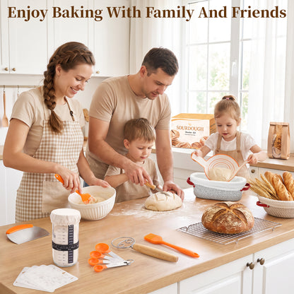 YuronHome Sourdough Starter Kit, Bread Proofing Baskets Set，Complete Sourdough Bread Baking Supplies with Round & Oval Bread Proofing Baskets, Perfect Gifts for Beginners & Home Bakers