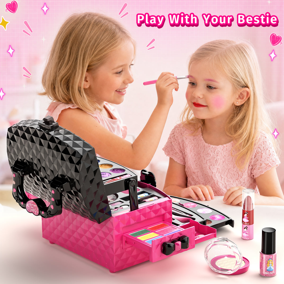 AAGILA 58 in 1 Kids Makeup Set for Girls, Washable Real Cosmetic Pretend Play Makeup Kit for Girl Toys,Princess Make Up Toys for 3-12 Year Old Girl Birthday Gift