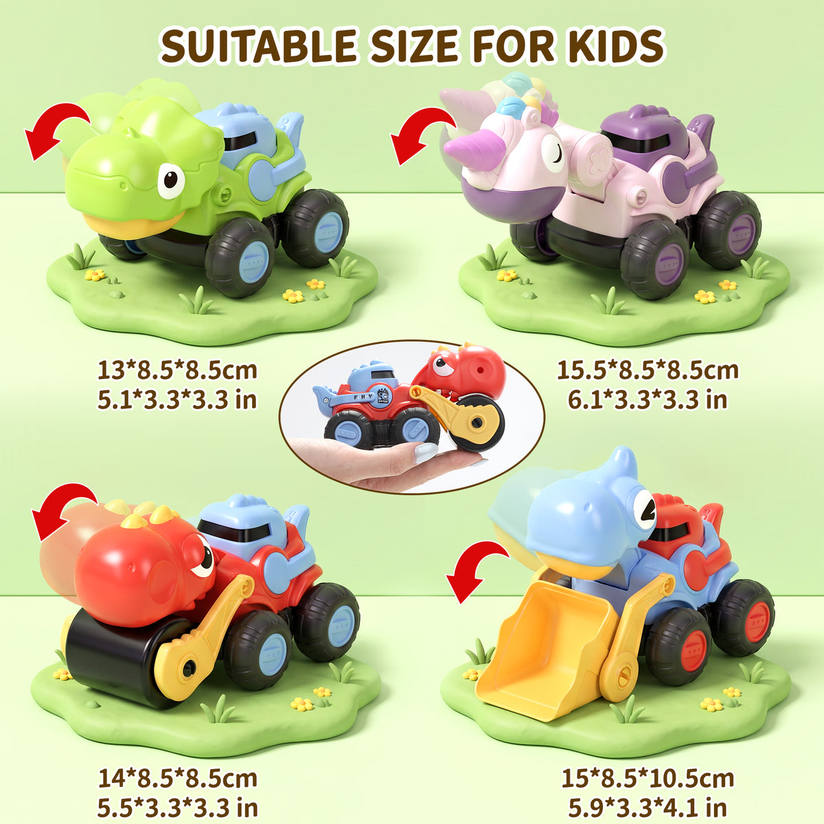 AAGILA Dinosaur Construction Trucks Toys for Boys Girls,Toddlers Sandbox Beach Vehicle Excavator Toys,Chrstmas Birthday Gifts for 2 3 4 5 Year Old Boys Girls