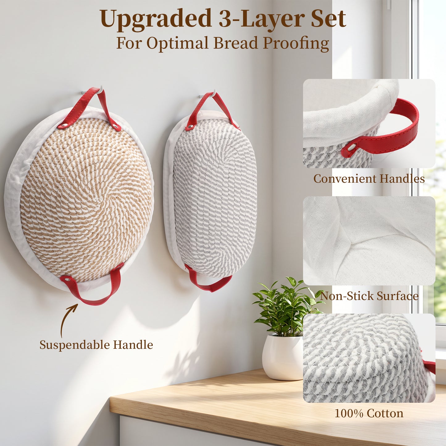 YuronHome Sourdough Starter Kit, Bread Proofing Baskets Set，Complete Sourdough Bread Baking Supplies with Round & Oval Bread Proofing Baskets, Perfect Gifts for Beginners & Home Bakers