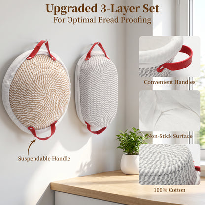 YuronHome Sourdough Starter Kit, Bread Proofing Baskets Set，Complete Sourdough Bread Baking Supplies with Round & Oval Bread Proofing Baskets, Perfect Gifts for Beginners & Home Bakers