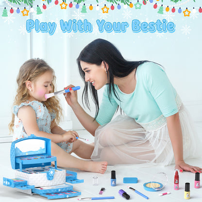 Frozen theme kids makeup set with 57 pieces including lipstick, eyeshadow, and brush