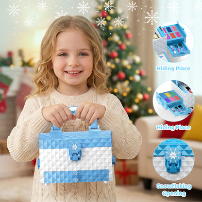 Frozen theme kids makeup set with 57 pieces including lipstick, eyeshadow, and brush