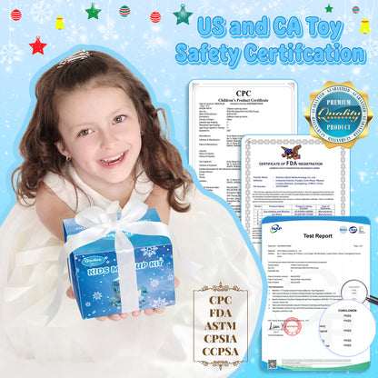 Frozen theme kids makeup set with 57 pieces including lipstick, eyeshadow, and brush