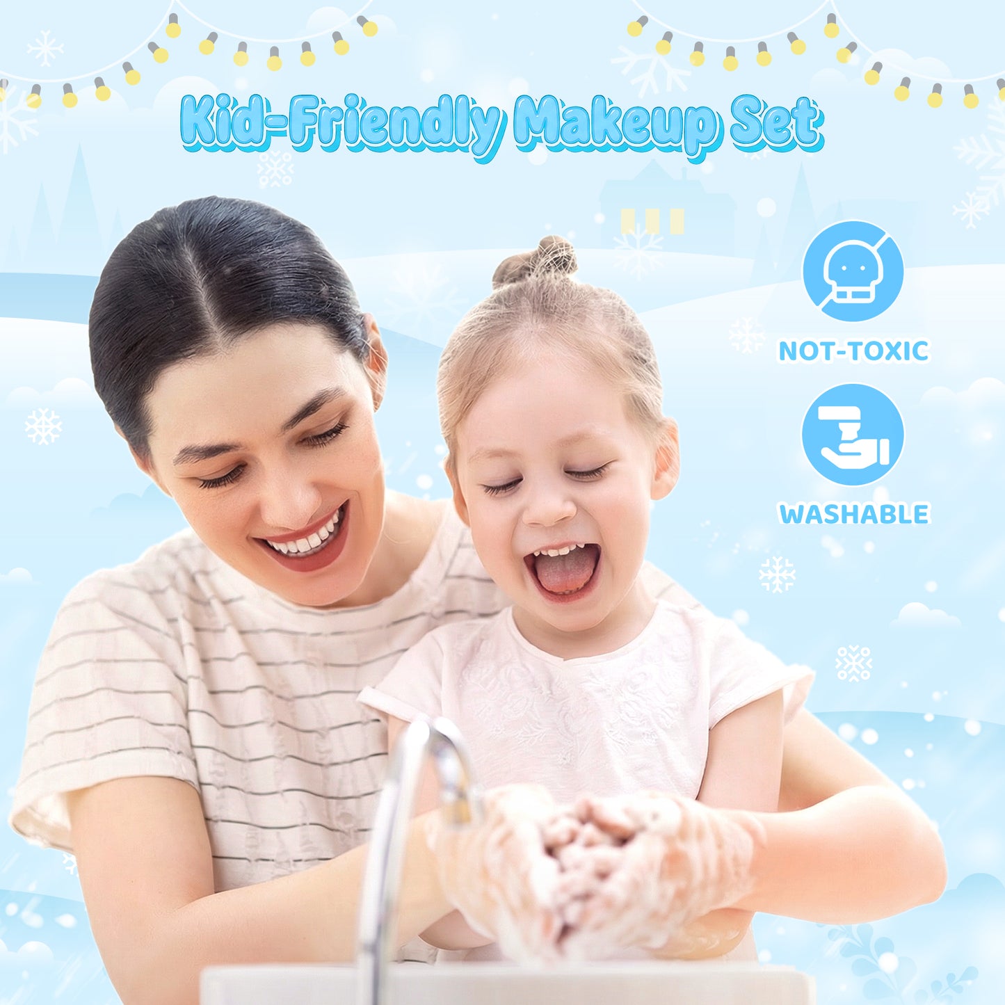 Frozen theme kids makeup set with 57 pieces including lipstick, eyeshadow, and brush