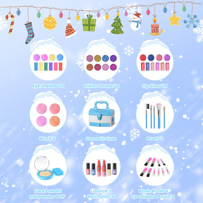 Frozen theme kids makeup set with 57 pieces including lipstick, eyeshadow, and brush