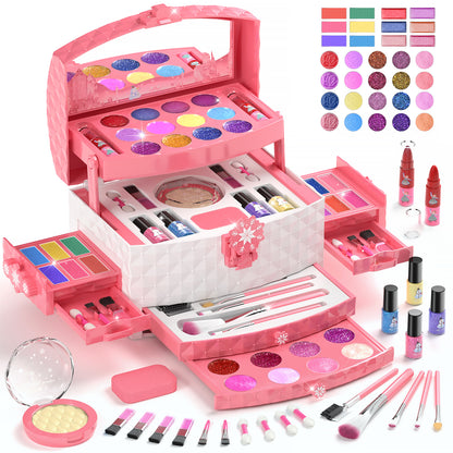 Frozen theme kids makeup set with 57 pieces including lipstick, eyeshadow, and brush