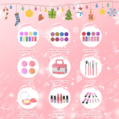 Frozen theme kids makeup set with 57 pieces including lipstick, eyeshadow, and brush
