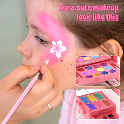 Frozen theme kids makeup set with 57 pieces including lipstick, eyeshadow, and brush