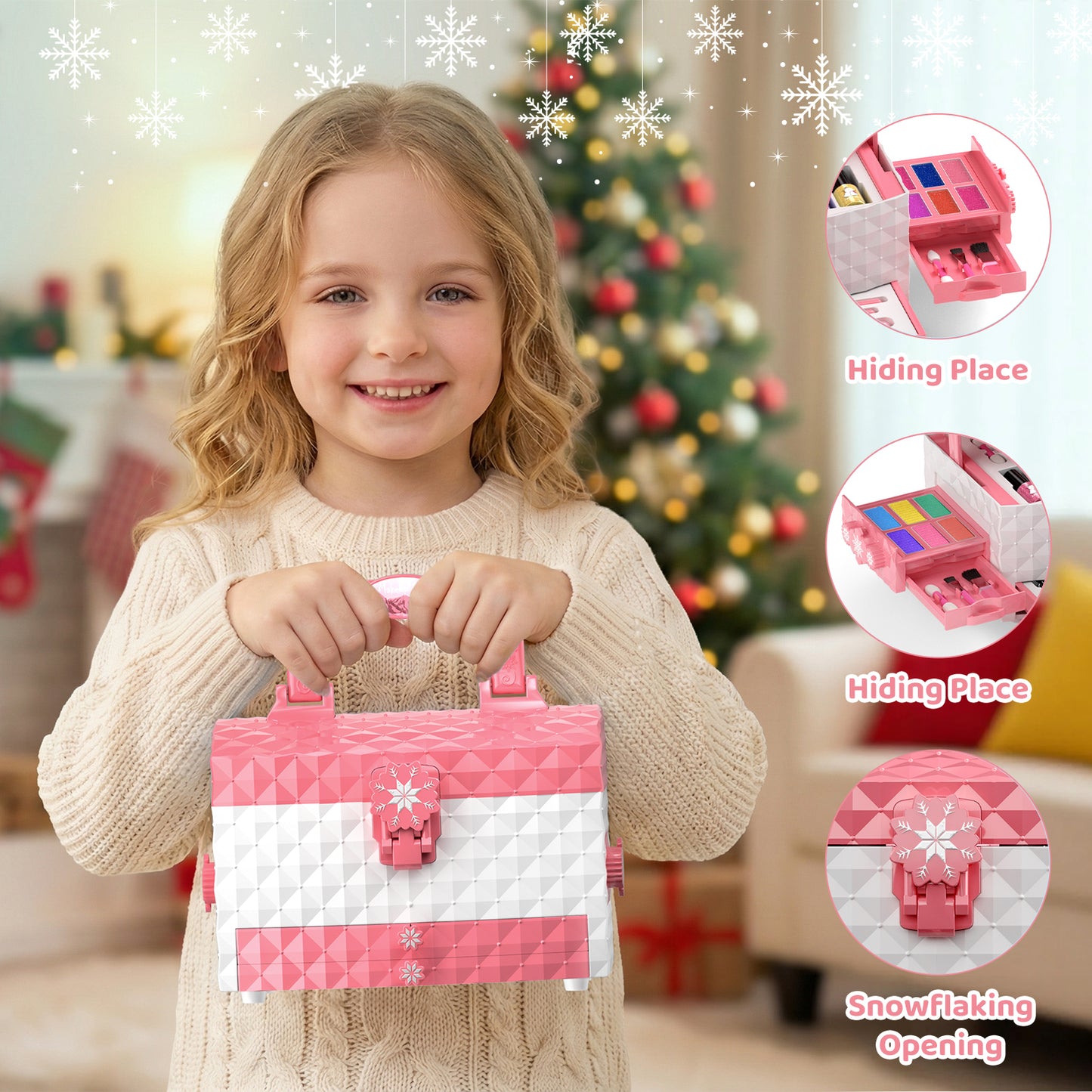 Frozen theme kids makeup set with 57 pieces including lipstick, eyeshadow, and brush