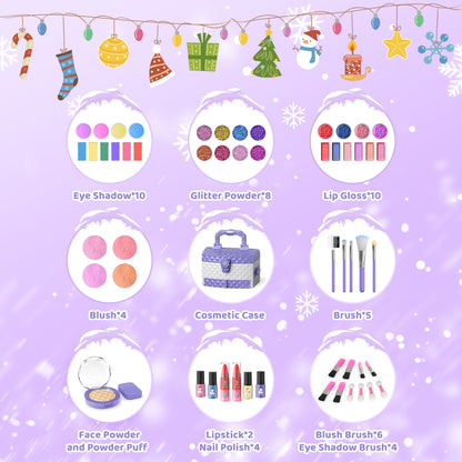Frozen theme kids makeup set with 57 pieces including lipstick, eyeshadow, and brush
