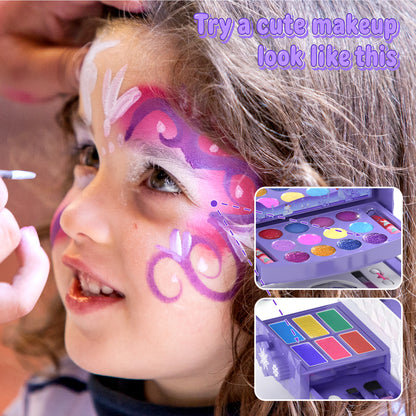 Frozen theme kids makeup set with 57 pieces including lipstick, eyeshadow, and brush