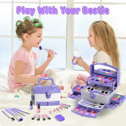 Frozen theme kids makeup set with 57 pieces including lipstick, eyeshadow, and brush