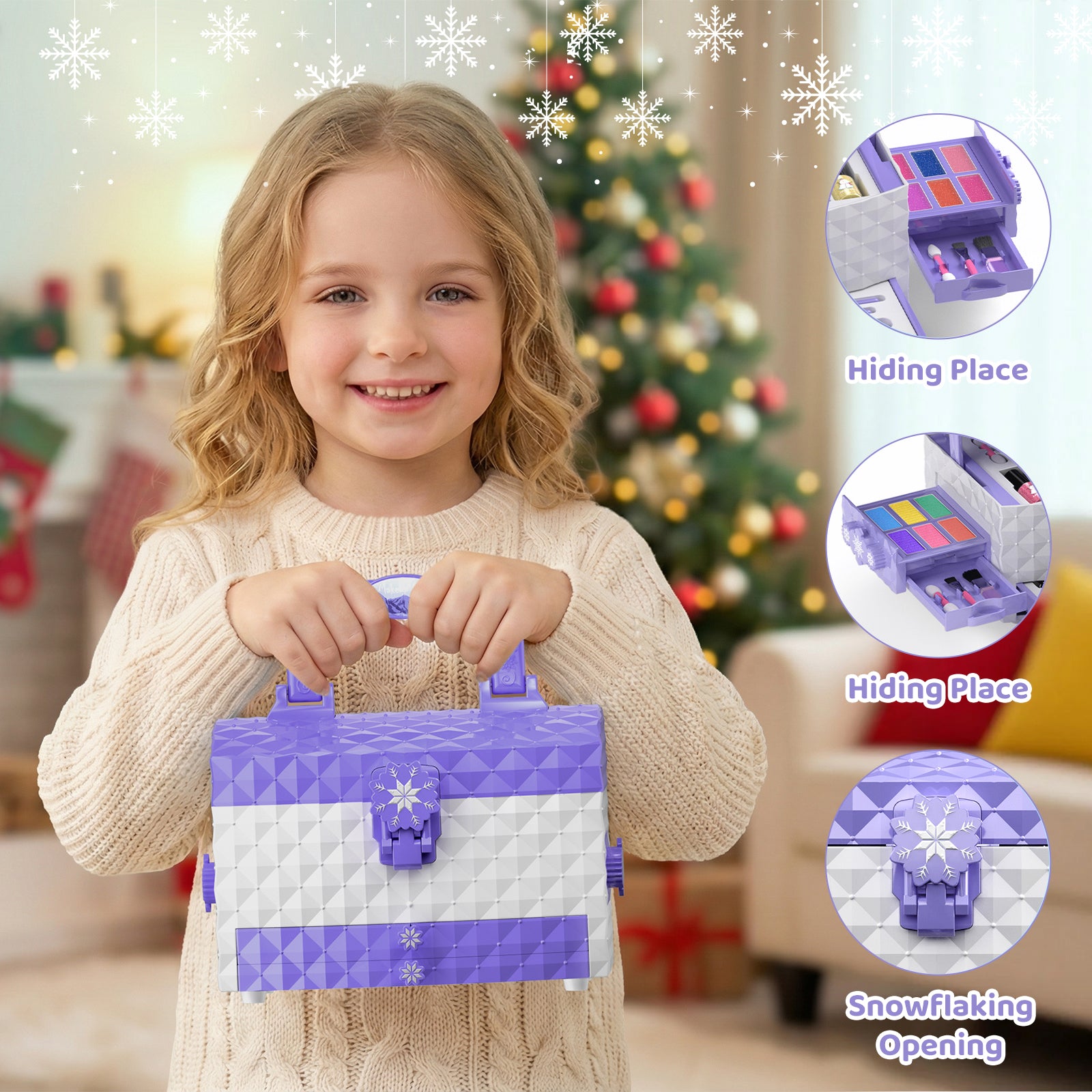 Frozen theme kids makeup set with 57 pieces including lipstick, eyeshadow, and brush