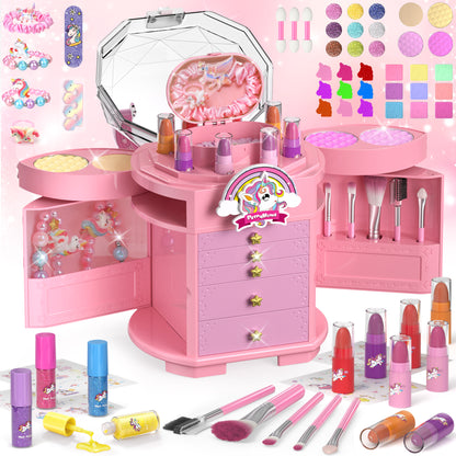 Unicorn and star style cosmetic box toy for girls with pretend play makeup set