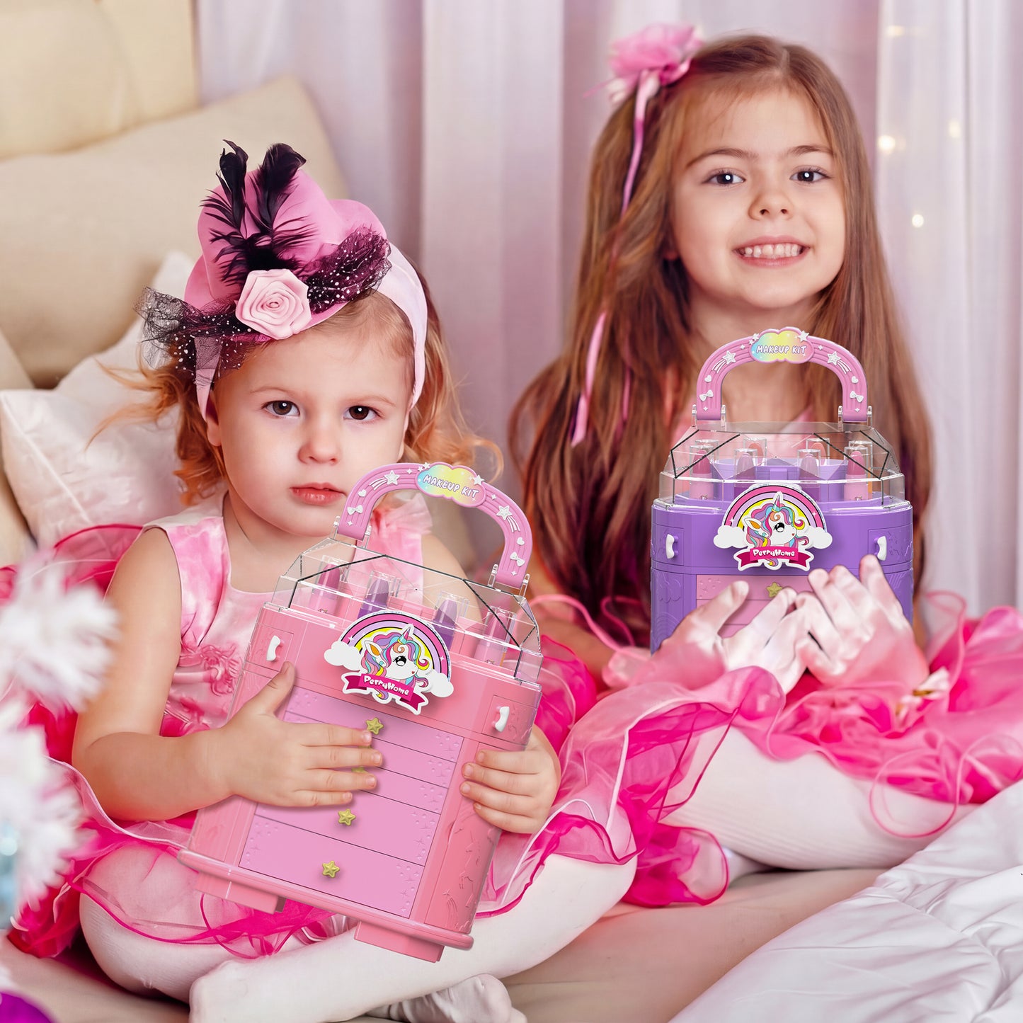 Unicorn and star style cosmetic box toy for girls with pretend play makeup set
