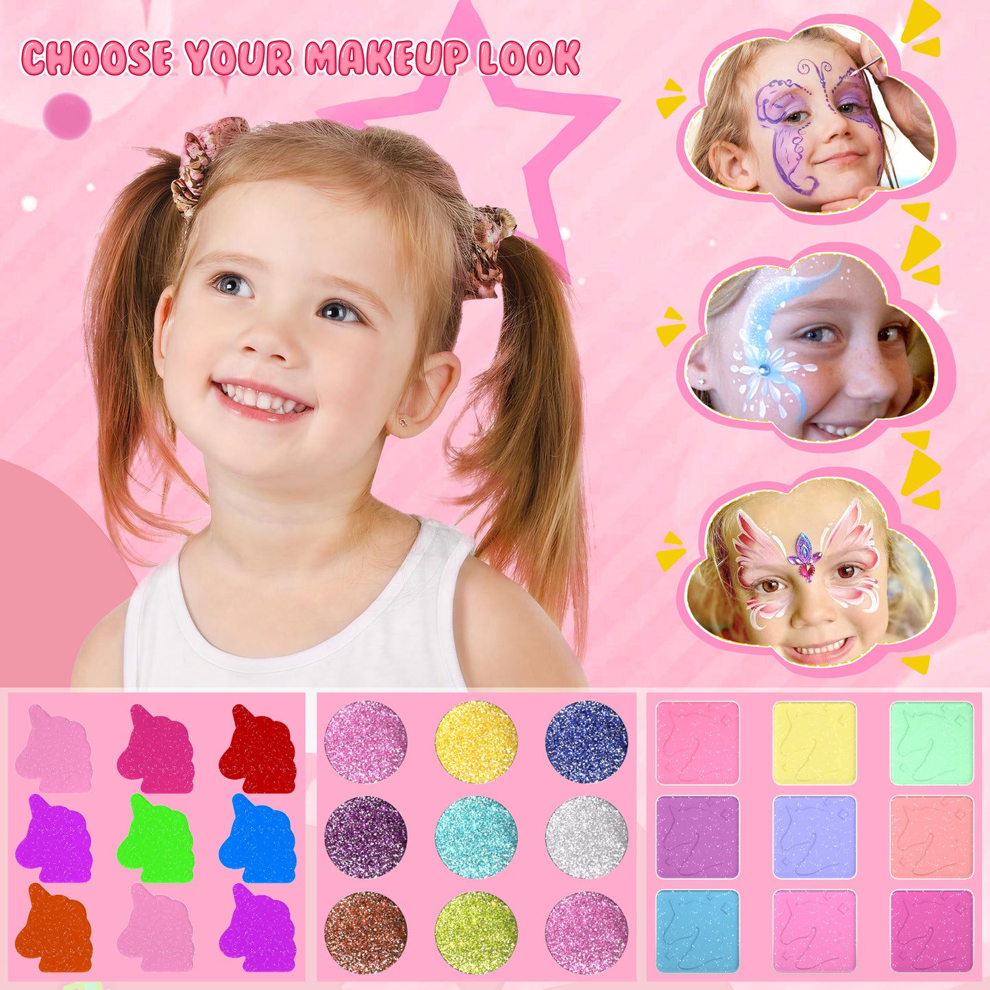 Unicorn and star style cosmetic box toy for girls with pretend play makeup set