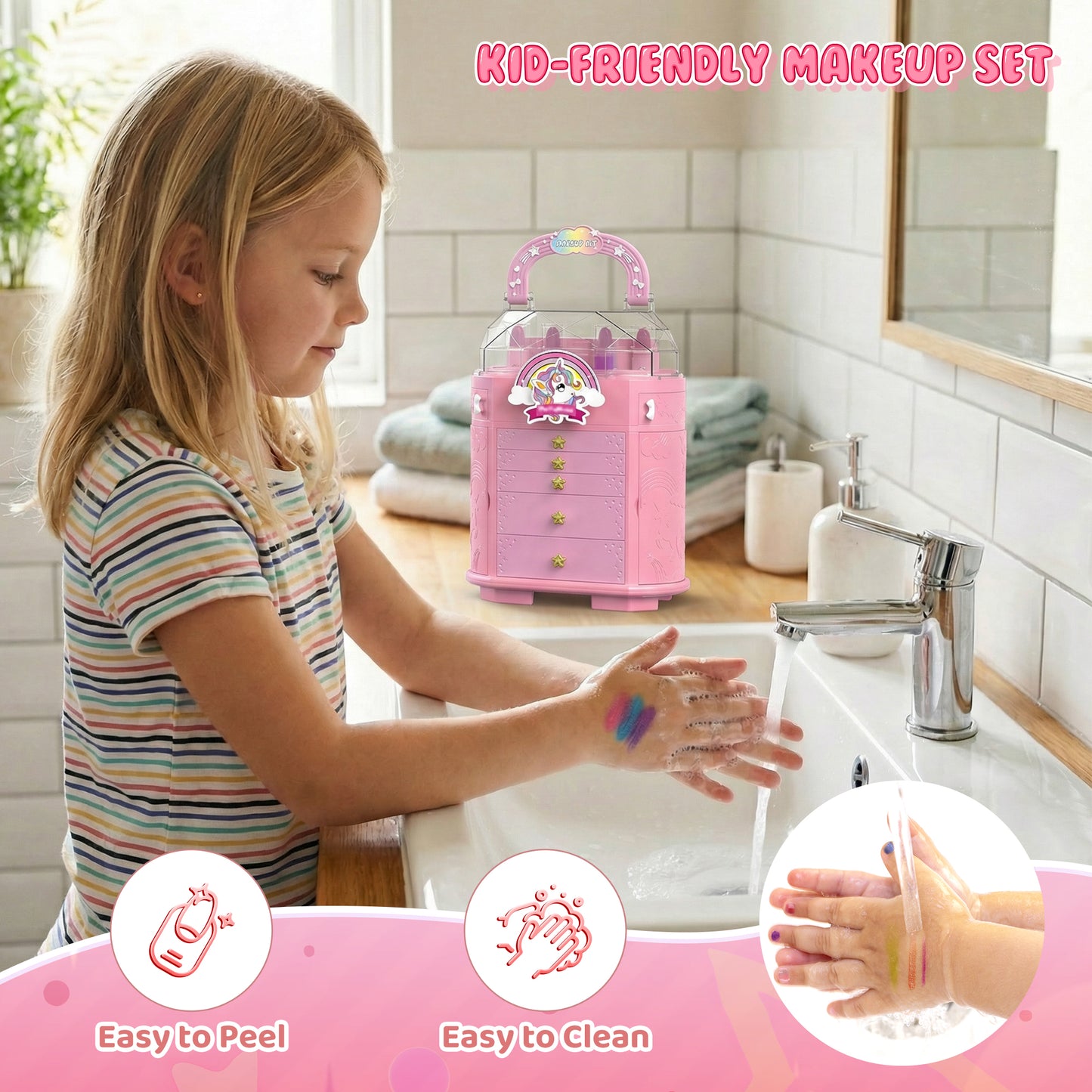 Unicorn and star style cosmetic box toy for girls with pretend play makeup set
