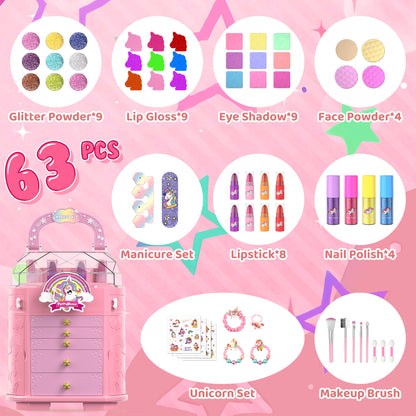 Unicorn and star style cosmetic box toy for girls with pretend play makeup set