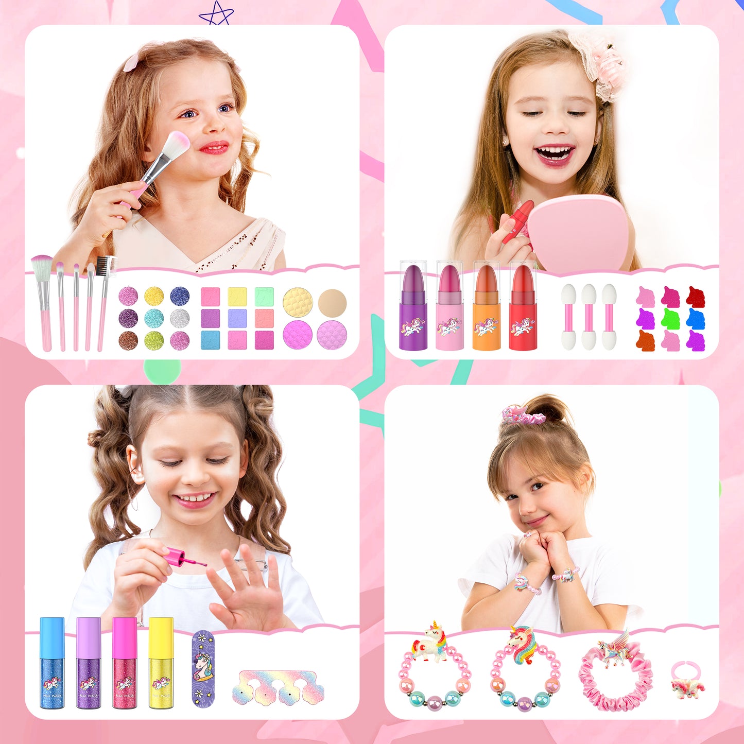 Unicorn and star style cosmetic box toy for girls with pretend play makeup set