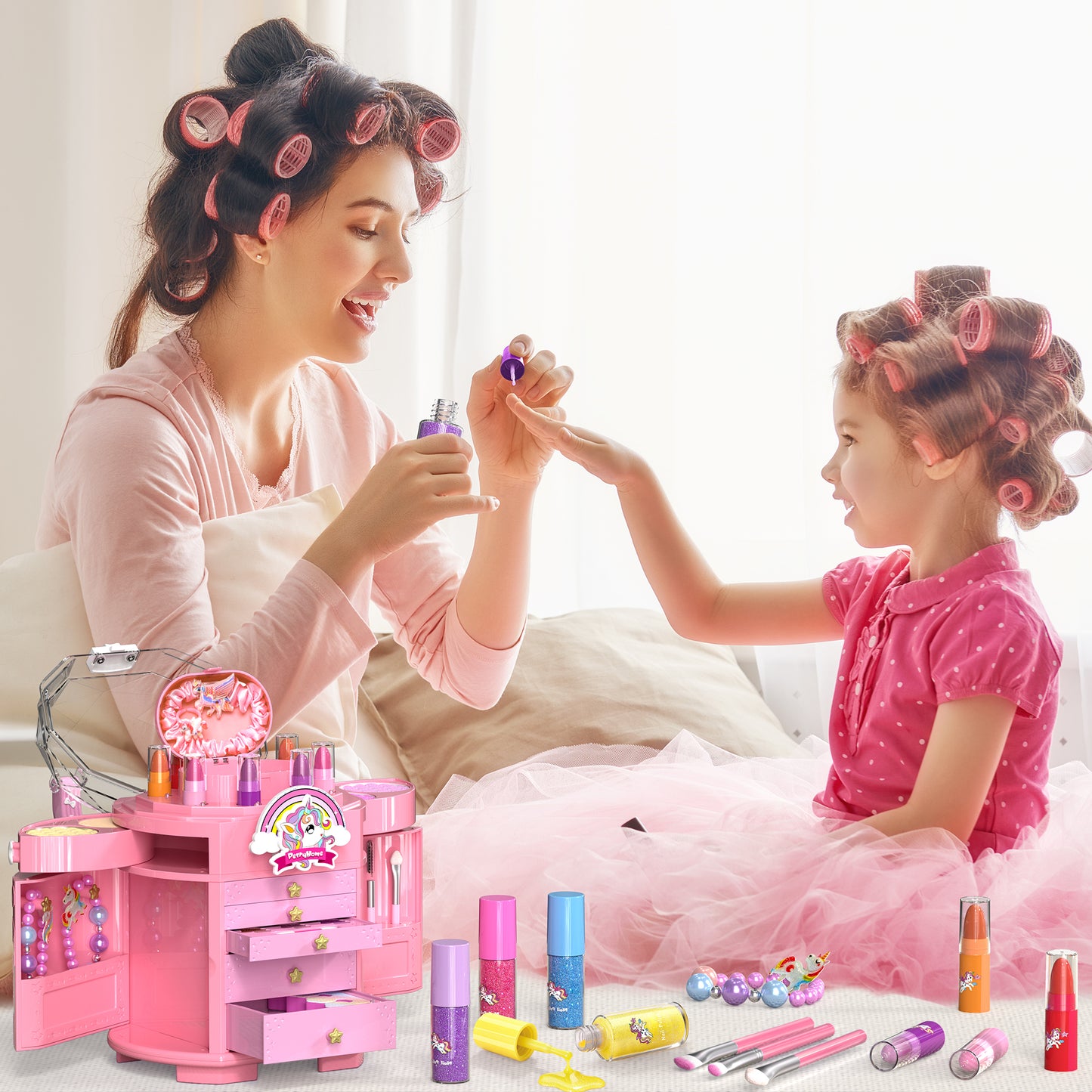 Unicorn and star style cosmetic box toy for girls with pretend play makeup set