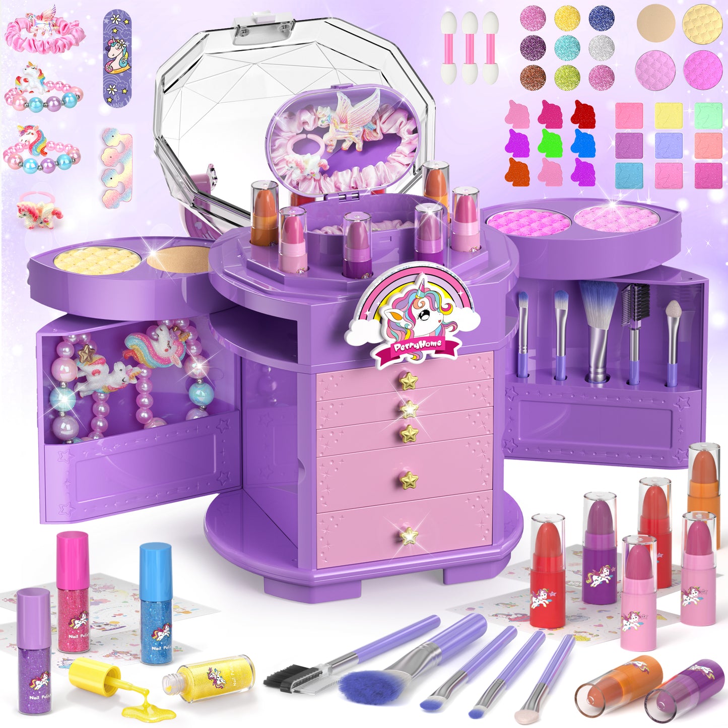 Unicorn and star style cosmetic box toy for girls with pretend play makeup set