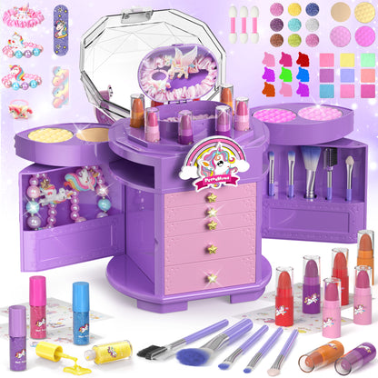 Unicorn and star style cosmetic box toy for girls with pretend play makeup set