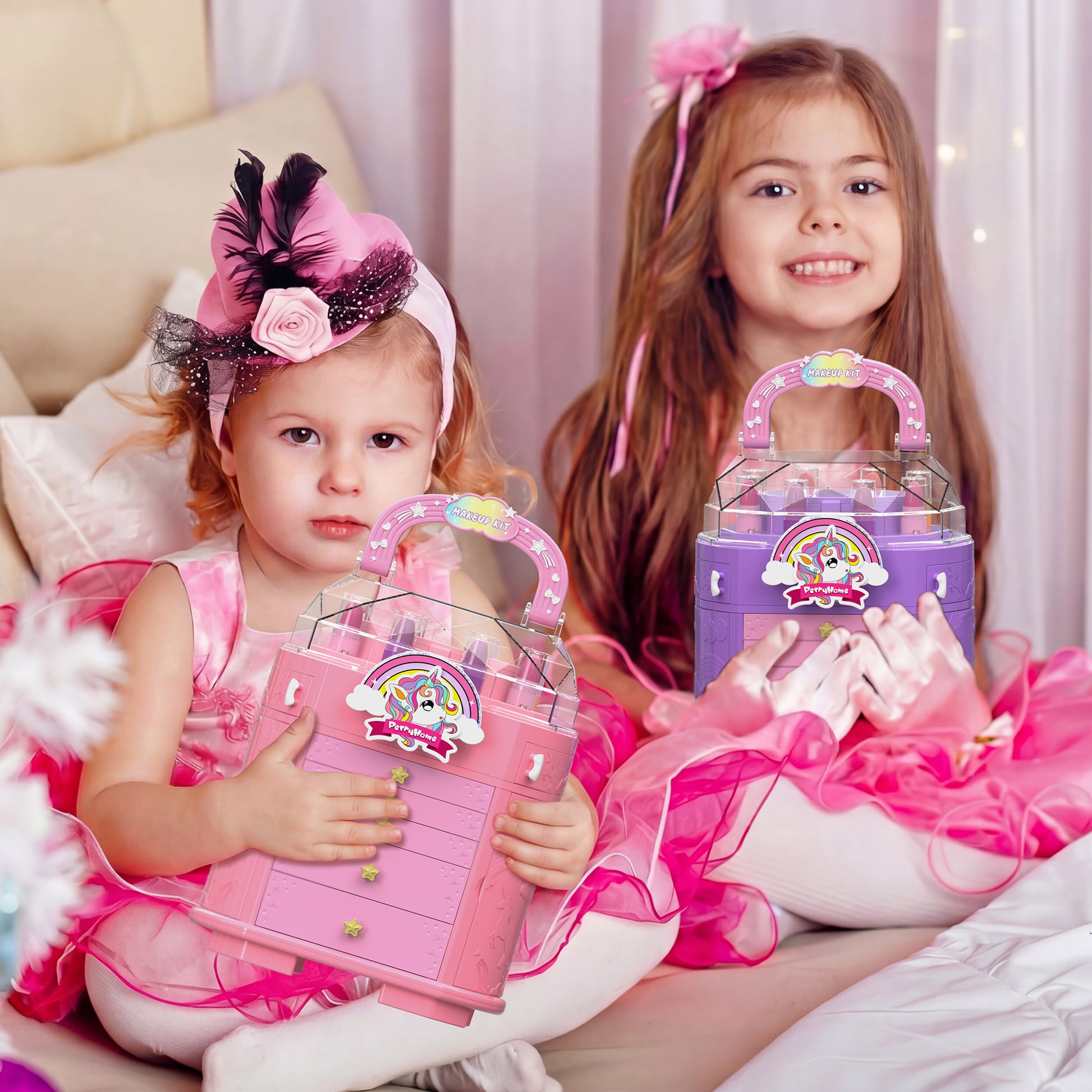 Unicorn and star style cosmetic box toy for girls with pretend play makeup set