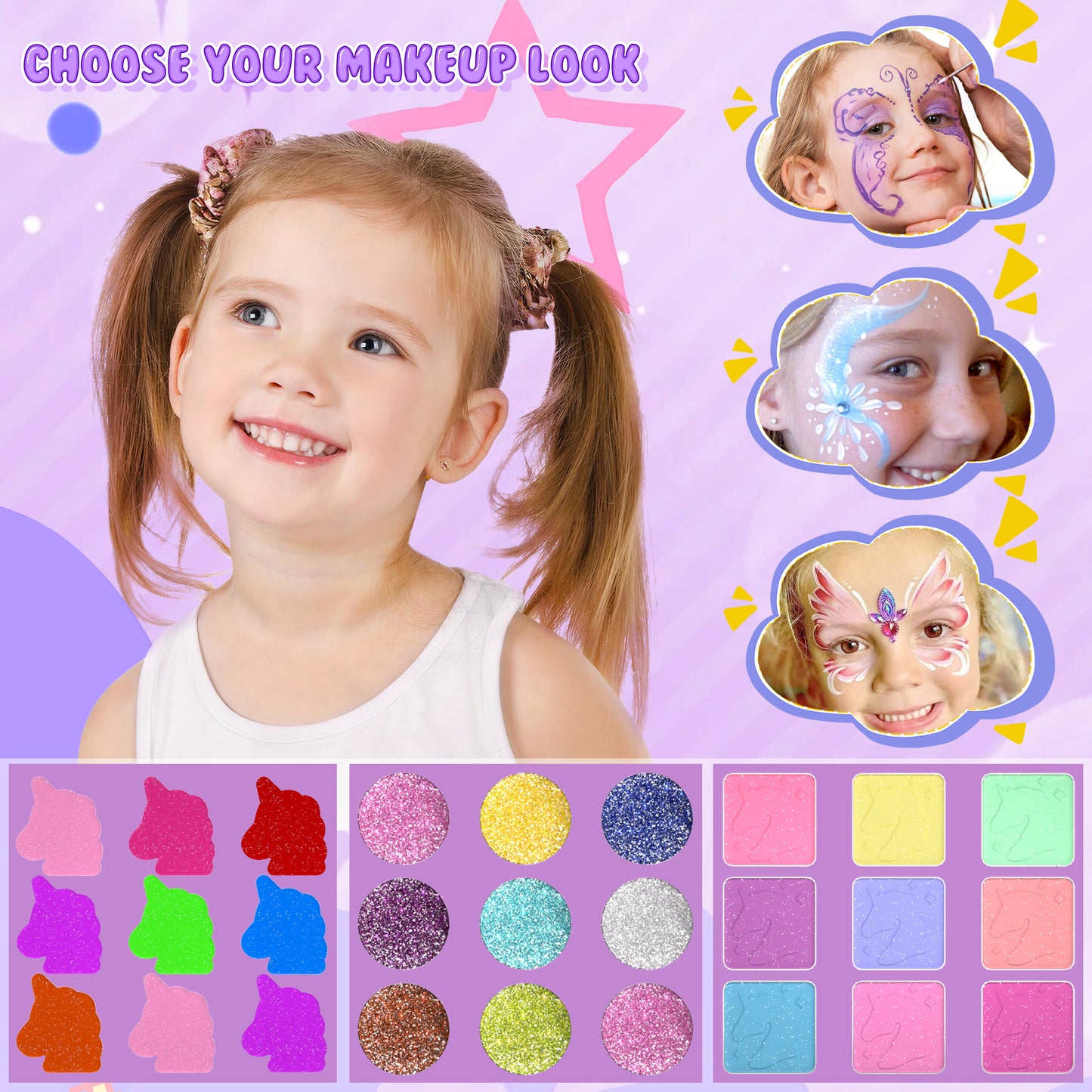 Unicorn and star style cosmetic box toy for girls with pretend play makeup set
