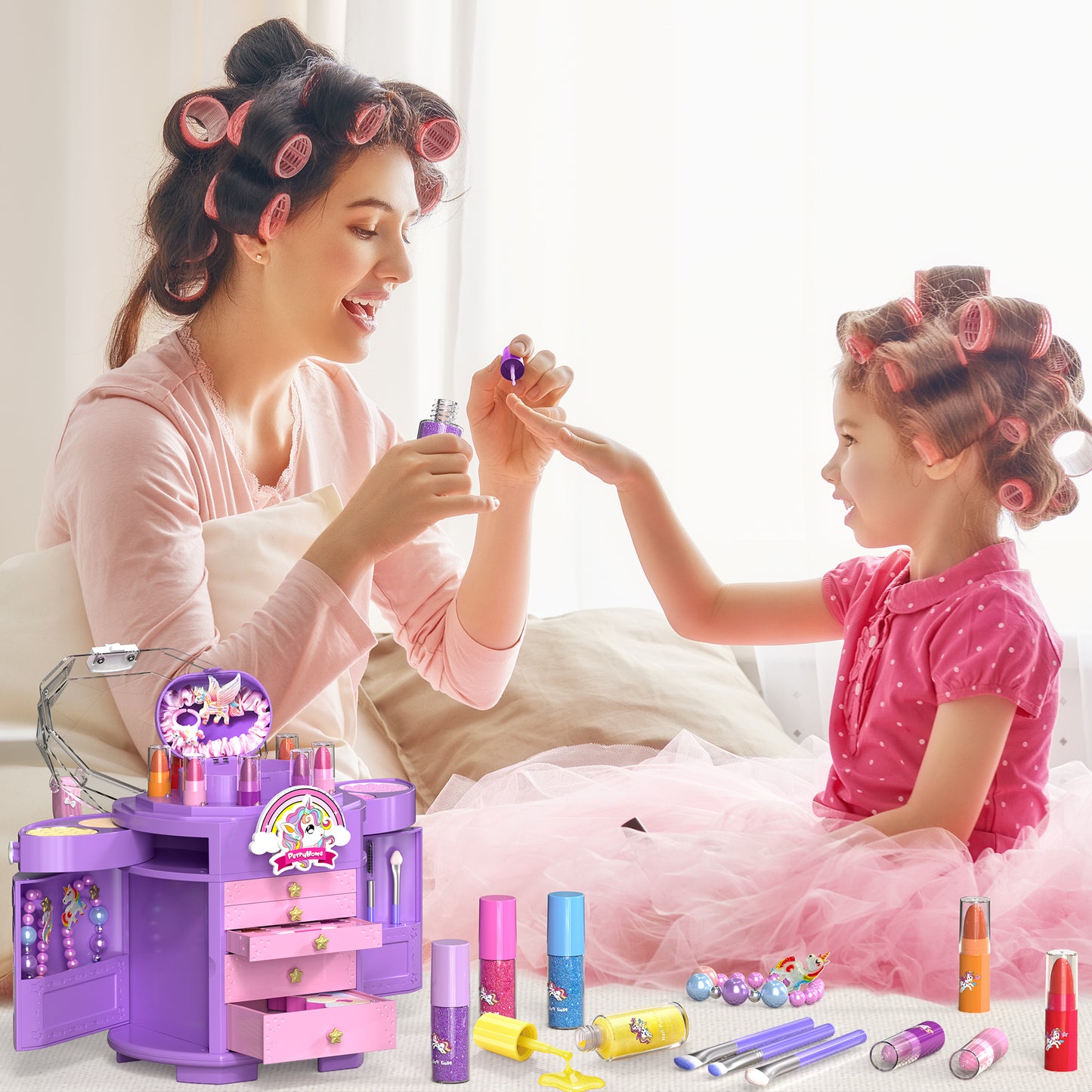 Unicorn and star style cosmetic box toy for girls with pretend play makeup set