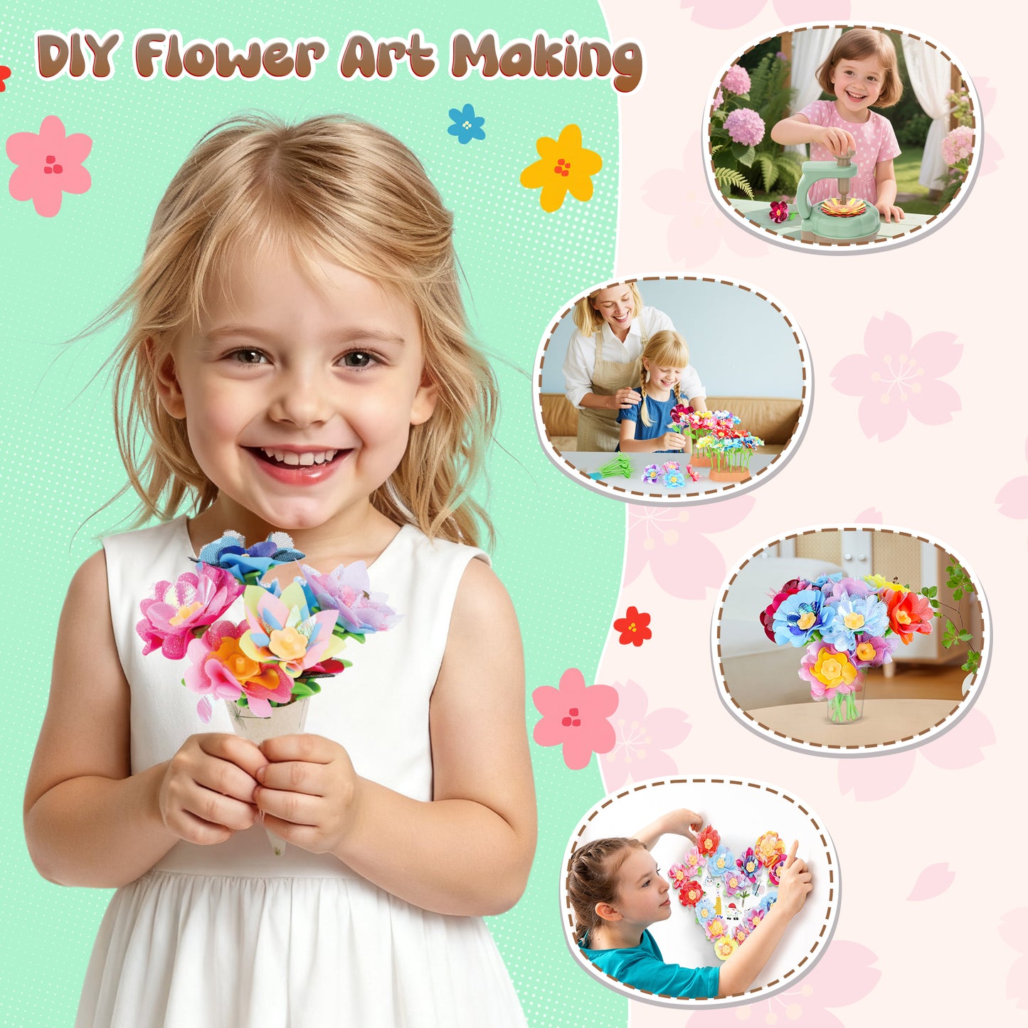 DIY flower press toy for kids, wooden craft kit for pressing dried flowers