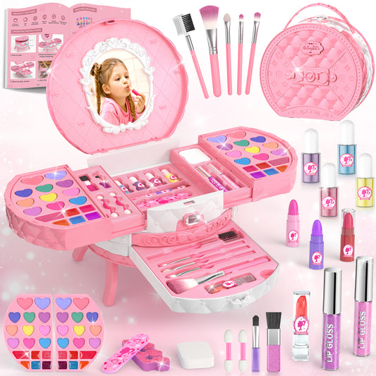 Princess themed toy makeup kit for children with blush, nail polish, and mirror