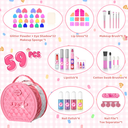 Princess themed toy makeup kit for children with blush, nail polish, and mirror