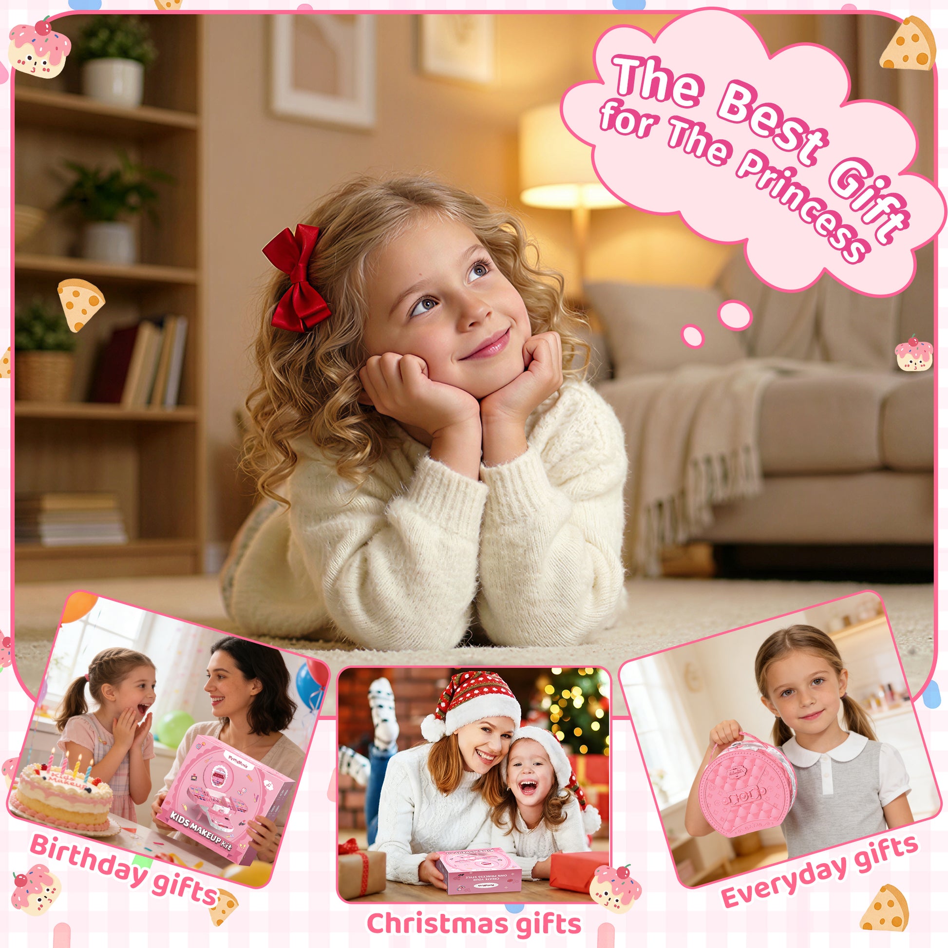 Princess themed toy makeup kit for children with blush, nail polish, and mirror