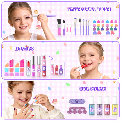 Princess themed toy makeup kit for children with blush, nail polish, and mirror