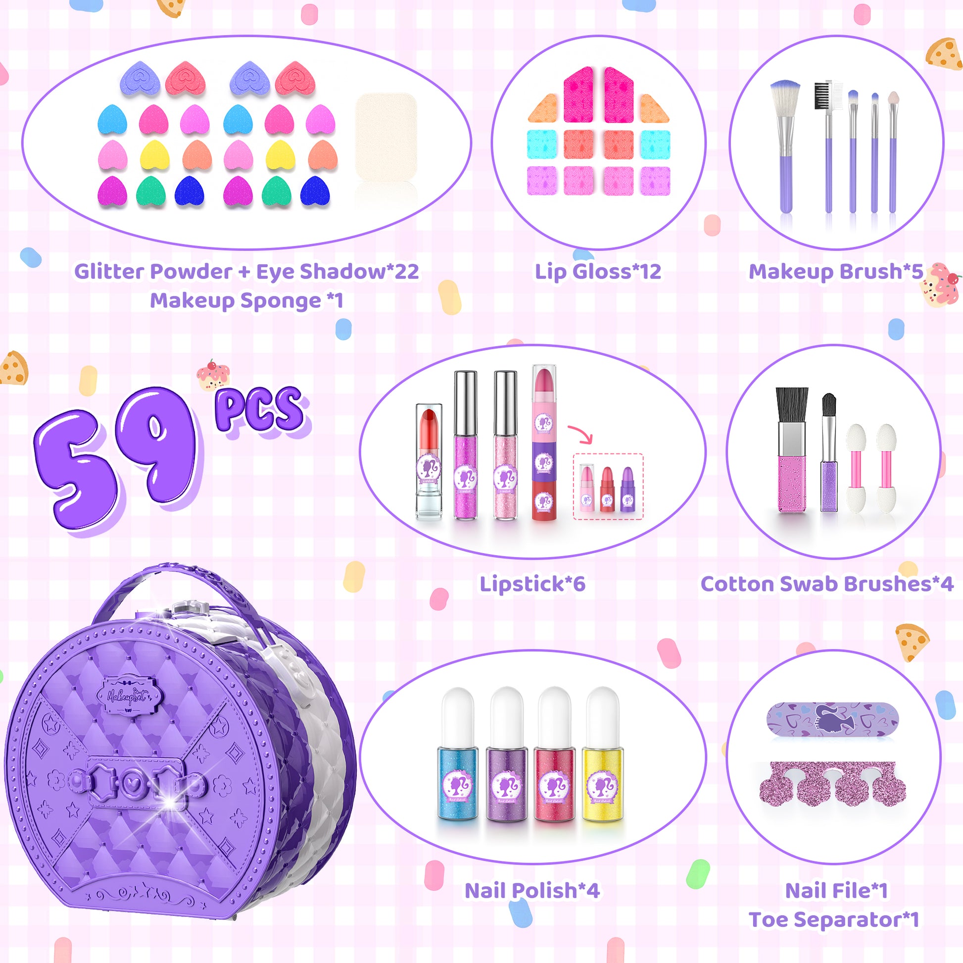 Princess themed toy makeup kit for children with blush, nail polish, and mirror
