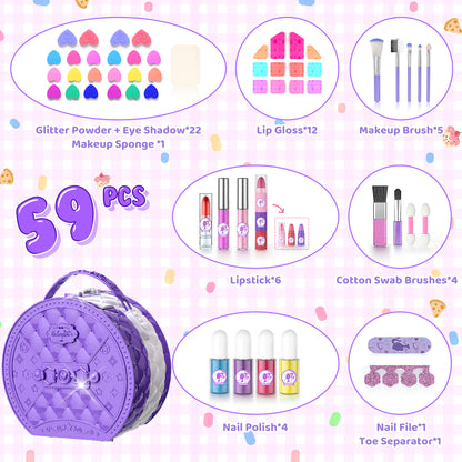 Princess themed toy makeup kit for children with blush, nail polish, and mirror
