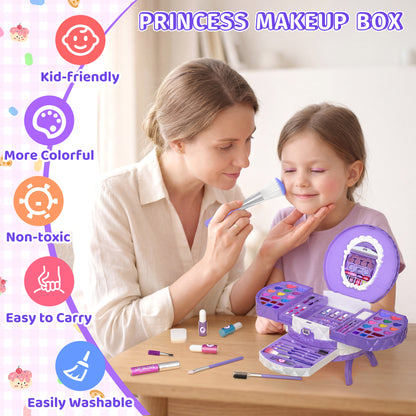 Princess themed toy makeup kit for children with blush, nail polish, and mirror