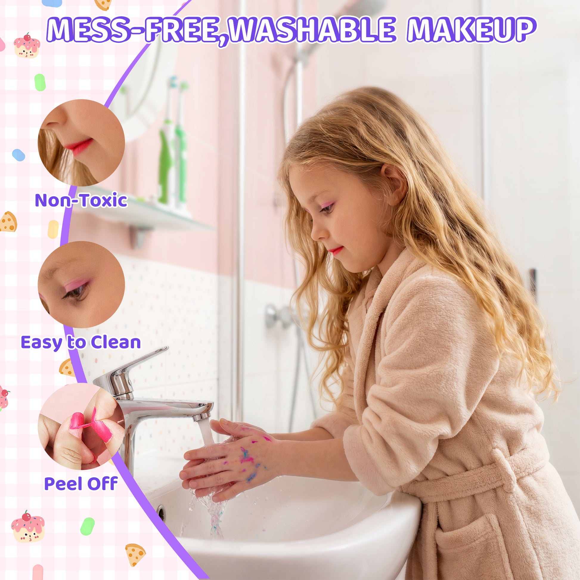 Princess themed toy makeup kit for children with blush, nail polish, and mirror