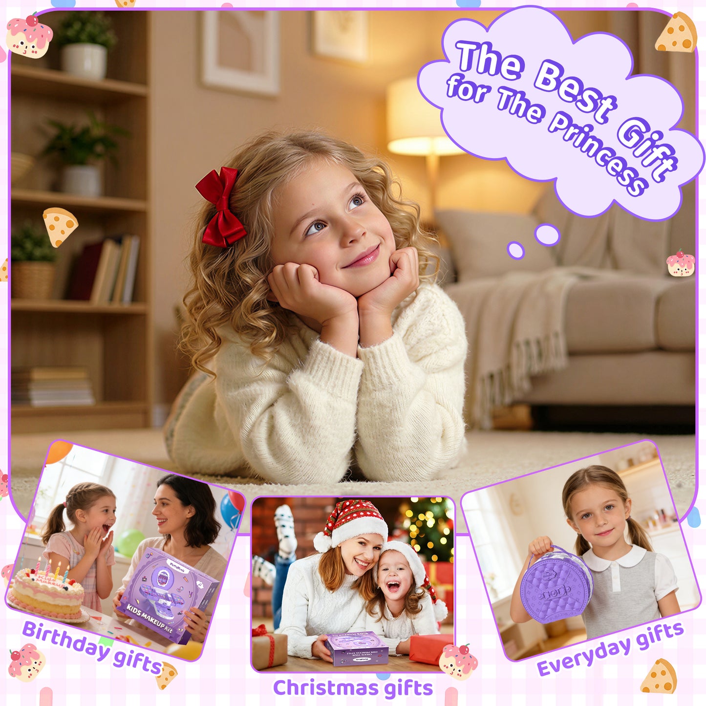 Princess themed toy makeup kit for children with blush, nail polish, and mirror